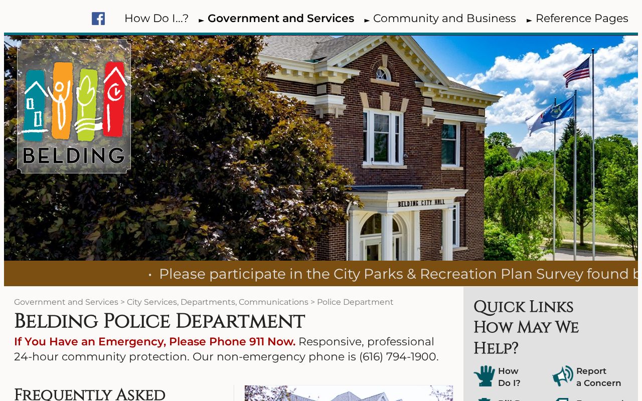 Ionia County warrant records source: Belding Police Department page showing the station address and non-emergency number