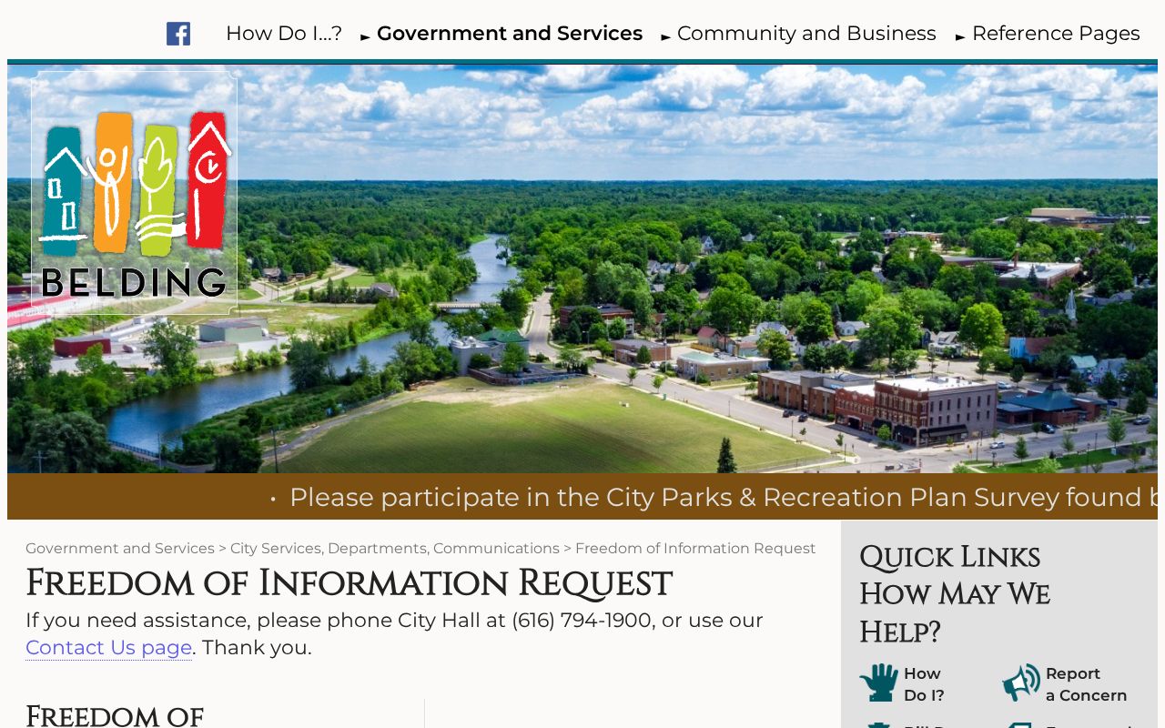 Ionia County warrant records source: Belding freedom of information request page listing the FOIA packet and cost worksheet