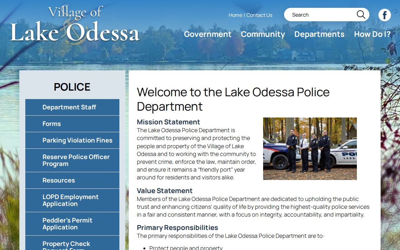 Ionia County warrant records source: Lake Odessa Police Department page showing the village station and police contacts