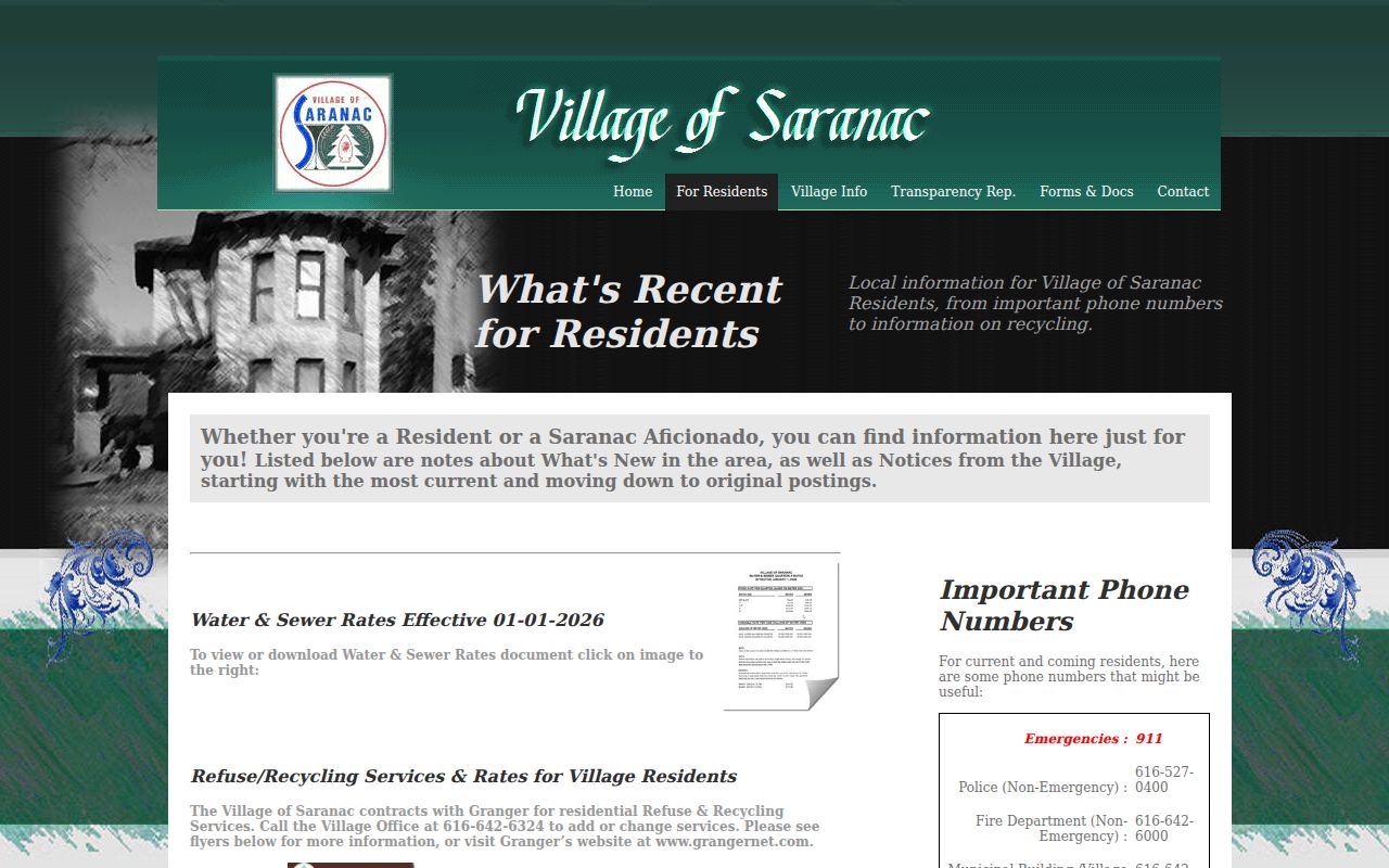 Ionia County warrant records source: Saranac village notice page listing the county dispatch non-emergency number